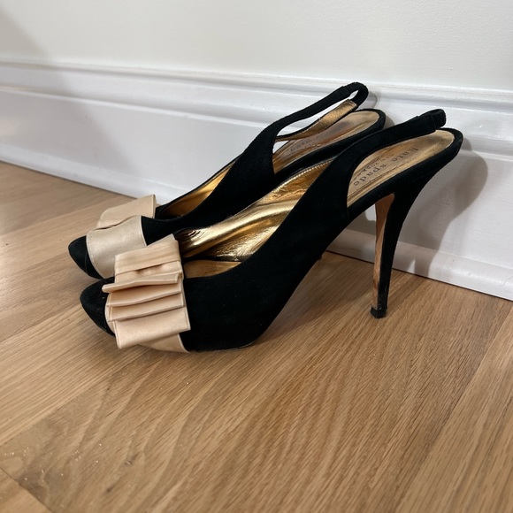 Kate Spade Black Slingback Peep-toe Heels with Satin Bow - Picture 2 of 5